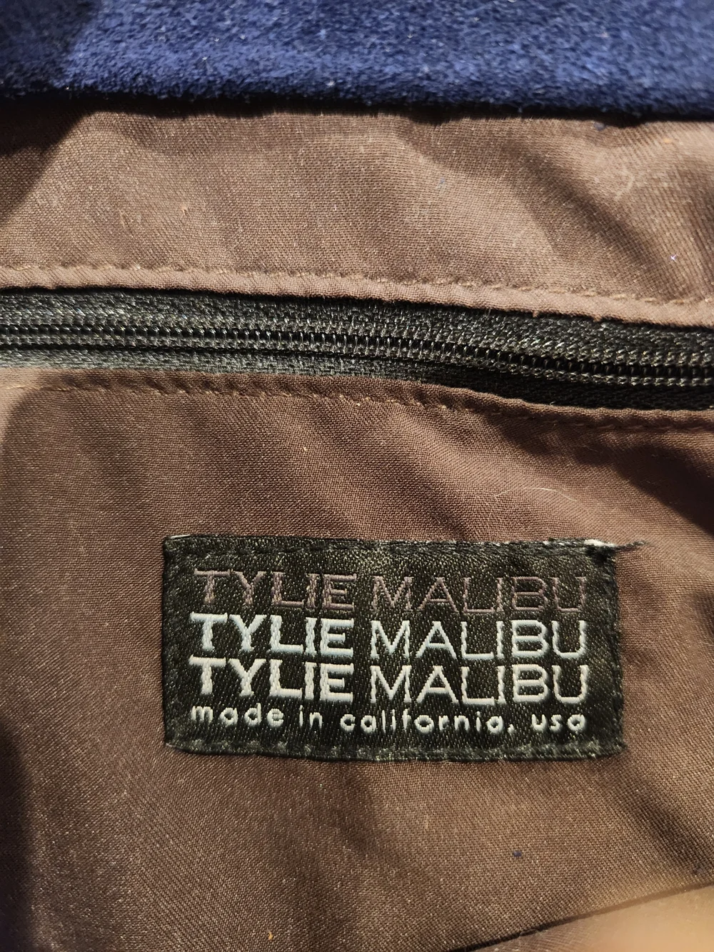 Tylie Malibu Suede Navy Blue Shoulder Bag with Embellished Brown Strap - Picture 3 of 6